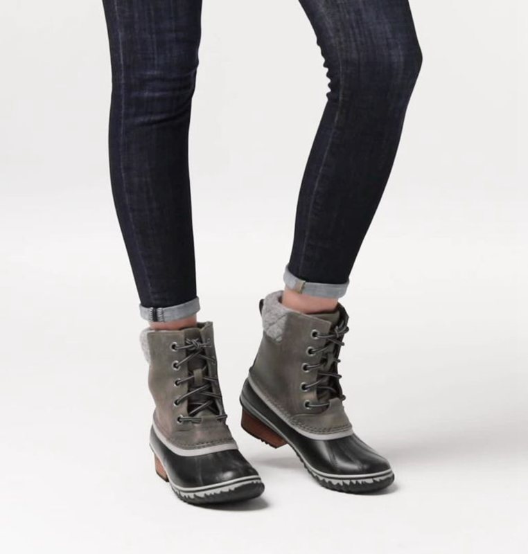 Womens Rain Boots Black/Grey - Sorel Slimpack™ II Lace Duck Mid - 175098-ZJQ